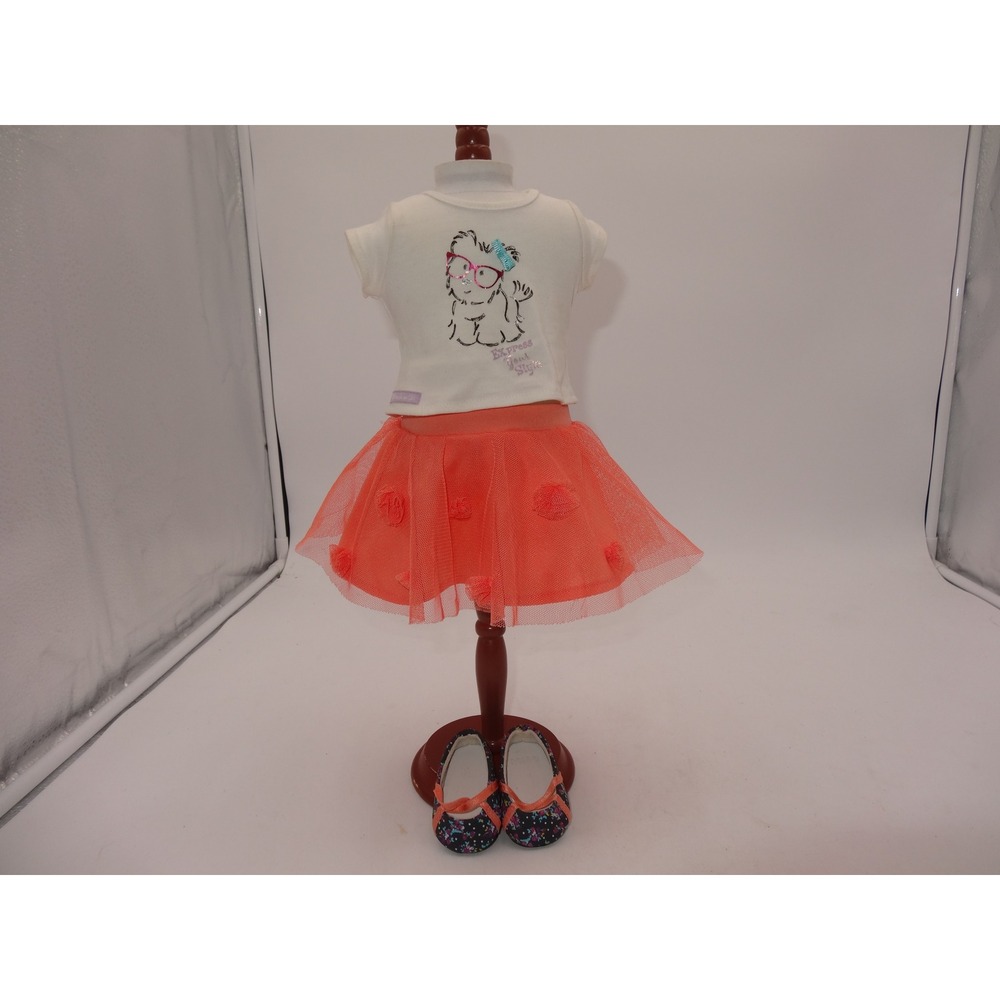 American Girl My AG Coconut Cutie Outfit White Tee Coral Skirt Floral Shoes